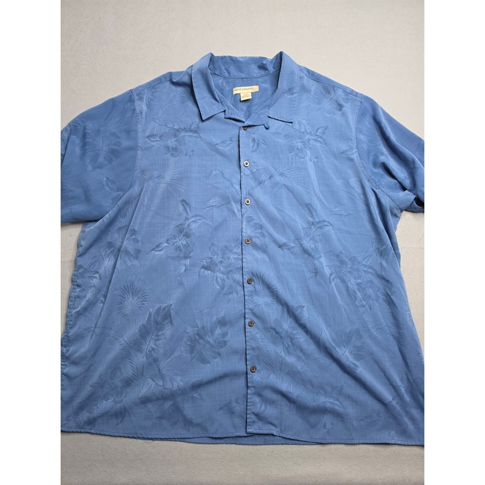 Island Passport Shirt Men's 3XL Blue Floral Short Sleeve Button-Up Everyday Wear